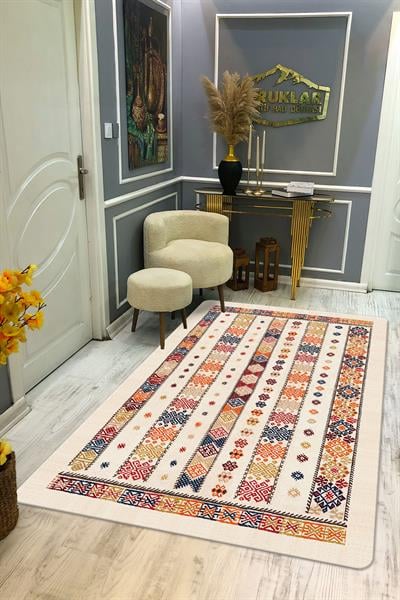 Kilim Desenli Kaymaz Tabanlı Yıkanabilir Leke Tutmaz Dot Taban Halı