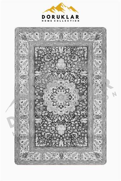 Klasik Gri Desenli Süngerli Kaymaz Dot Taban Dijital Baskı Halı H0828