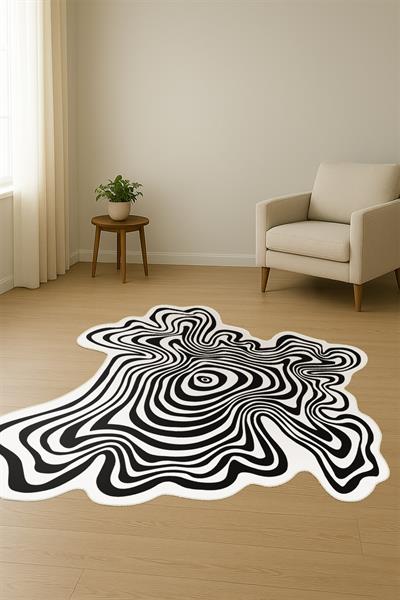 Lazer Kesim Modern Desenli Süngerli Kaymaz Dot Taban Dijital Baskı Halı H0836