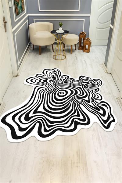 Lazer Kesim Modern Desenli Süngerli Kaymaz Dot Taban Dijital Baskı Halı H0836