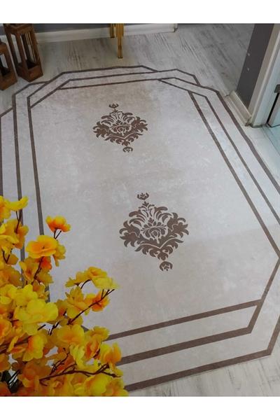 Lazer Kesim Ortası Logo Desenli Kaymaz Taban Yıkanabilir Leke Tutmaz Dokuma Taban Halı Drk8029-10
