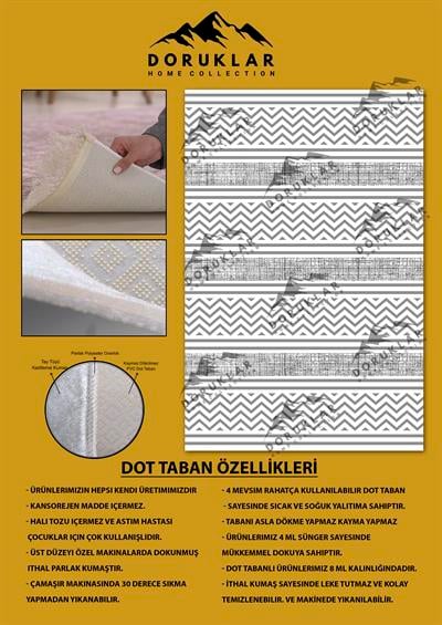 Modern Beyaz Gri Desenli Tabanlı Yıkanabilir Leke Tutmaz Dot Taban Halı