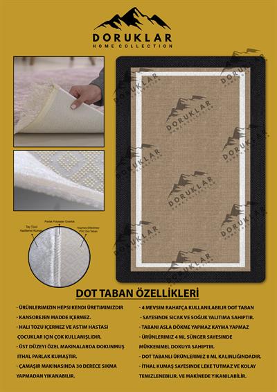 Modern Çerçeveli Hasır Desenli Kaymaz Tabanlı Yıkanabilir Leke Tutmaz Dot Taban Halı