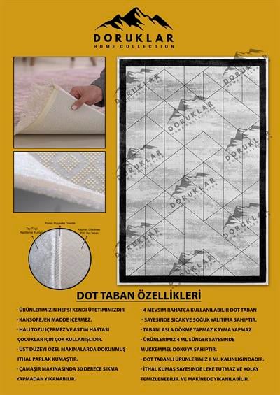 Modern Çerçeveli Kaymaz Tabanlı Yıkanabilir Leke Tutmaz Dot Taban Halı