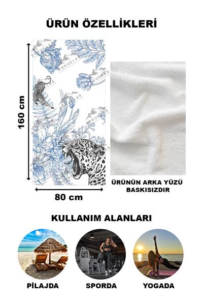 Modern Desenli Dijital Baskı Plaj Deniz Havlusu Peştamal 80x160 Cm TKR005