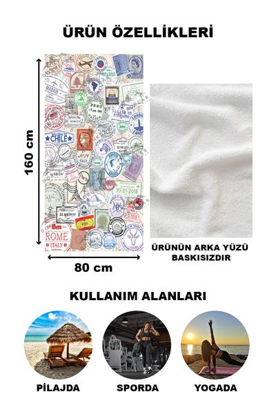 Modern Desenli Dijital Baskı Plaj Deniz Havlusu Peştamal 80x160 Cm BRS019