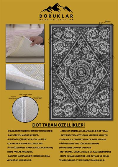Modern Desenli Gri Kaymaz Tabanlı Yıkanabilir Leke Tutmaz Dot Taban Halı