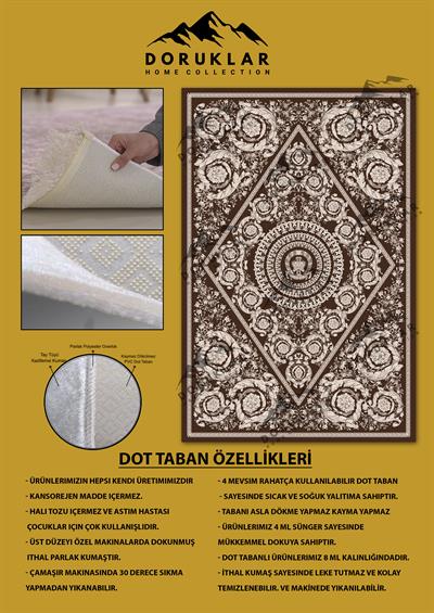 Modern Desenli Kahve Renk Kaymaz Tabanlı Yıkanabilir Leke Tutmaz Dot Taban Halı