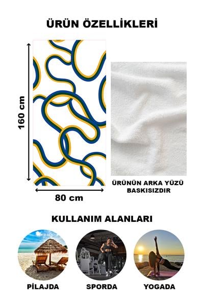 Modern Desenli Plaj Deniz Havlusu Peştemal 80x160 CM Aqua64
