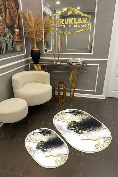 Modern ECO 2 Li  Oval Saçaklı Banyo Paspas Takımı ECOBP008