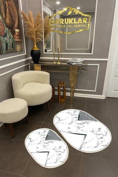 Modern ECO 2 Li  Oval Saçaklı Banyo Paspas Takımı ECOBP009