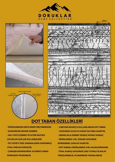 Modern Gri Kilim Desenli Kaymaz Tabanlı Yıkanabilir Leke Tutmaz Dot Taban Halı