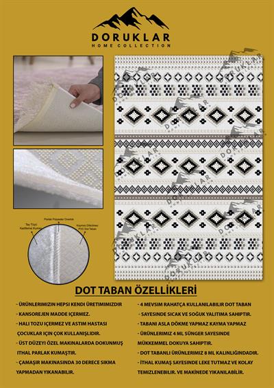 Modern Kilim Desen Kaymaz Tabanlı Yıkanabilir Leke Tutmaz Dot Taban Halı