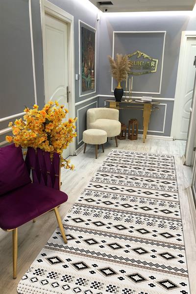 Modern Kilim Desen Kaymaz Tabanlı Yıkanabilir Leke Tutmaz Dot Taban Halı