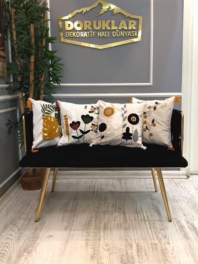 Nakışlı Püsküllü Dekoratif Kırlent Kılıfı Takımı 43x43cm 4 Parça NKK006-K