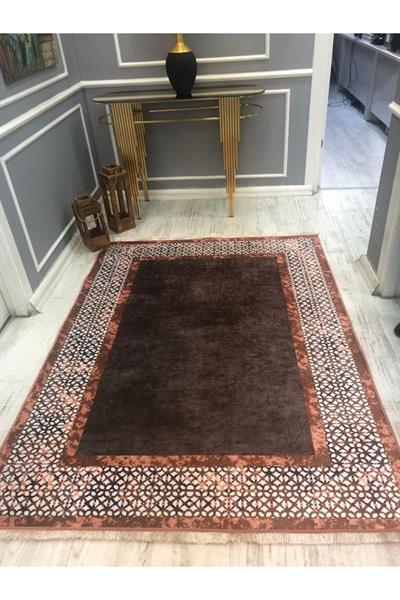 Örüntülü Çerçeve Desenli Kaymaz Taban Yıkanabilir Leke Tutmaz Dokuma Taban Halı Drk-8012-1