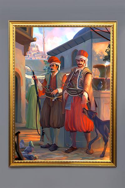 Osmanlı Askeri Desenli Çerçeveli Tablo Duvar Tablosu 50x70cm ORYNTL11