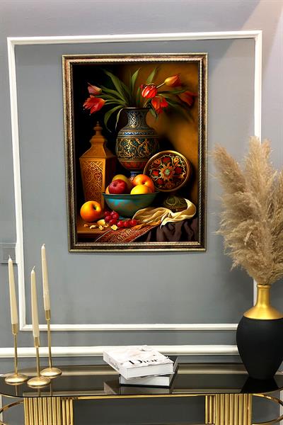 Otantik Vazo Desenli Çerçeveli Duvar Tablosu 50x70cm PTL08