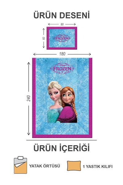 Pamuk Dolgulu Kadife Kumaş Elsa Frozen Desenli Tek Kişilik Kapitone Yatak Örtüsü Seti Drk-0107