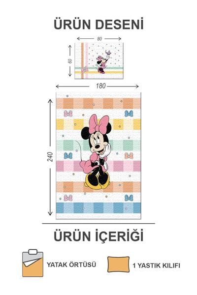 Pamuk Dolgulu Kadife Kumaş Mickey Mouse Desenli Tek Kişilik Çocuk Kapitone Yatak Örtüsü