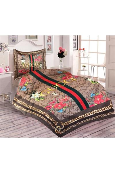 Pamuk Dolgulu Kadife Kumaşlı Çiçekli Gucci Desenli Tek Kişilik Kapitone Yatak Örtüsü