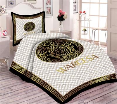 Pamuk Dolgulu Kadife Kumaşlı Damalı Versace Desenli Tek Kişilik Kapitone Yatak Örtüsü