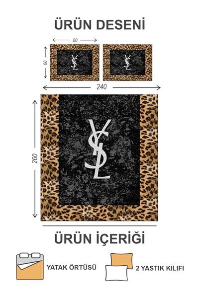 Pamuk Dolgulu Kadife Kumaşlı Kapitoneli Leoparlı Çift Kişilik Yatak Örtüsü Seti