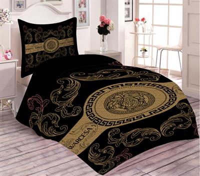 Pamuk Dolgulu Kadife Kumaşlı Modern Versace Desenli Tek Kişilik Kapitone Yatak Örtüsü