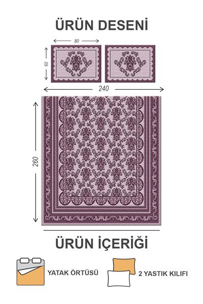 Pamuk Dolgulu Kapitoneli Kadife Kumaş Modern Desenli Çift Kişilik Kapitone Yatak Örtüsü Seti