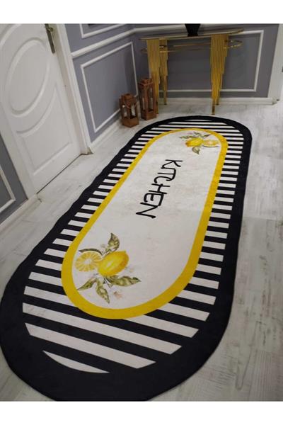 Piyano Dilimli Limonlu Kitchen Desenli Kaymaz Taban Yıkanır Leke Tutmaz Dokuma Taban Halı Drk-8027-7