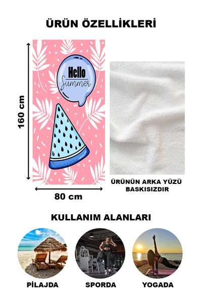 Renkli Hello Summer Desenli Plaj Deniz Havlusu Peştemal 80x160 CM SPC11