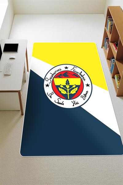 Sarı ve Lacivert Sportif  Süngerli Kaymaz Dot Taban Dijital Baskı Halı H0839
