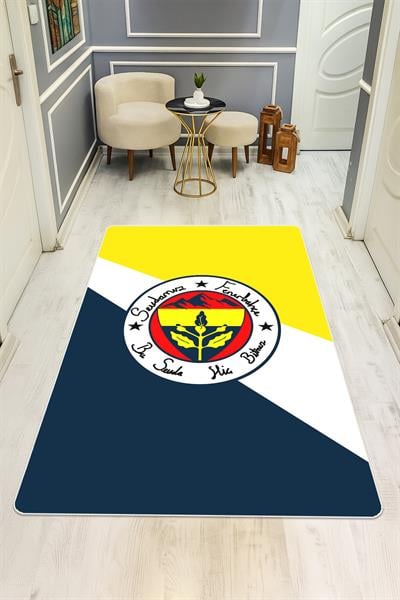 Sarı ve Lacivert Sportif  Süngerli Kaymaz Dot Taban Dijital Baskı Halı H0839