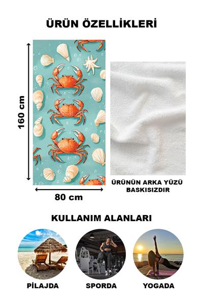Yengeç Desenli Plaj Deniz Havlusu Peştemal 80x160 CM VTA23