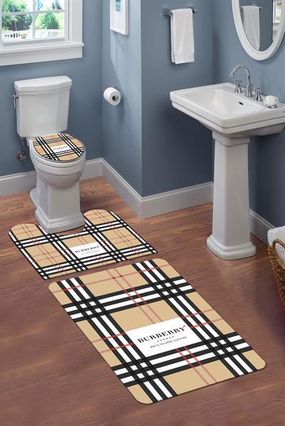 Yıkanabilir Kaymaz Tabanlı Dekoratif Desenli 3'lü Klozet Takımı Banyo Paspas Seti