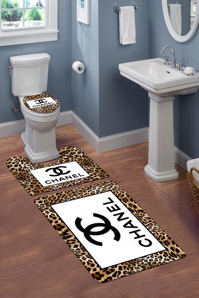 Yıkanabilir Kaymaz Tabanlı Dekoratif Desenli 3'lü Klozet Takımı Banyo Paspas Seti