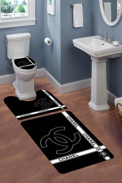 Yıkanabilir Kaymaz Tabanlı Dekoratif Desenli 3'lü Klozet Takımı Banyo Paspas Seti