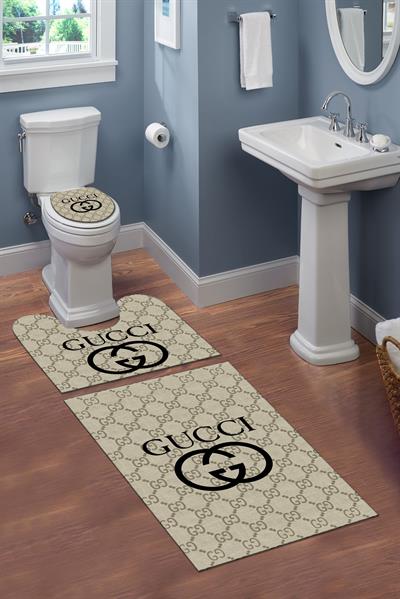 Yıkanabilir Kaymaz Tabanlı Dekoratif Desenli 3 Lü Klozet Takımı Banyo Paspas Seti