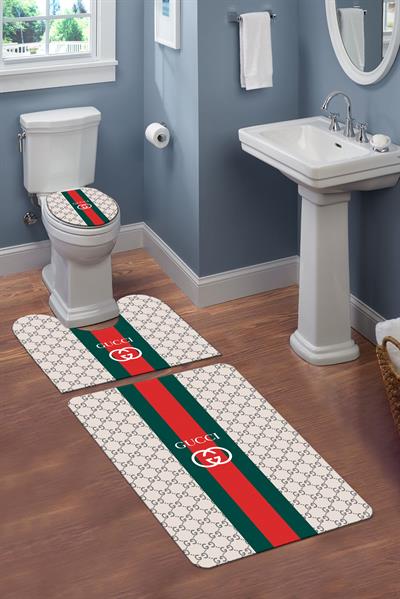 Yıkanabilir Kaymaz Tabanlı Modern Desenli 3'lü Klozet Takımı Banyo Paspas Seti