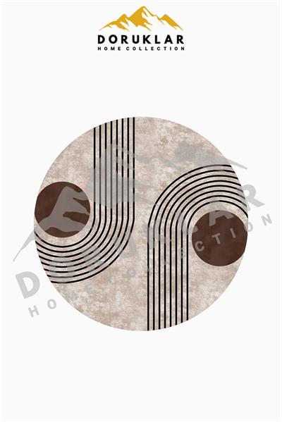 Yuvarlak Modern Desenli Süngerli Kaymaz Dot Taban Dijital Baskı Halı H0821