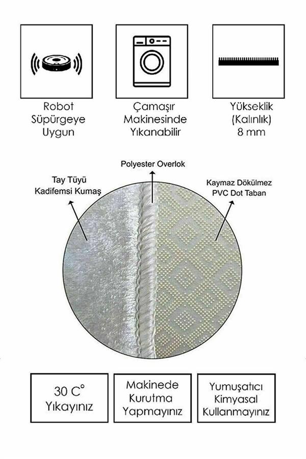 Yıkanabilir Kaymaz Dot Tabanlı Dekoratif Desenli 3'lü Klozet Takımı Banyo Paspas Seti