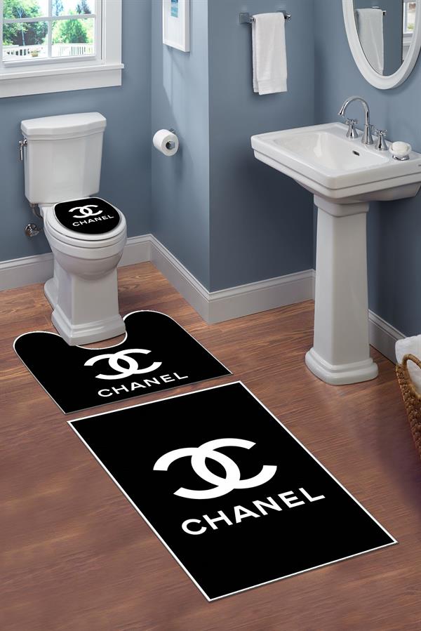 Yıkanabilir Kaymaz Dot Tabanlı Dekoratif Desenli 3'lü Klozet Takımı Banyo Paspas Seti