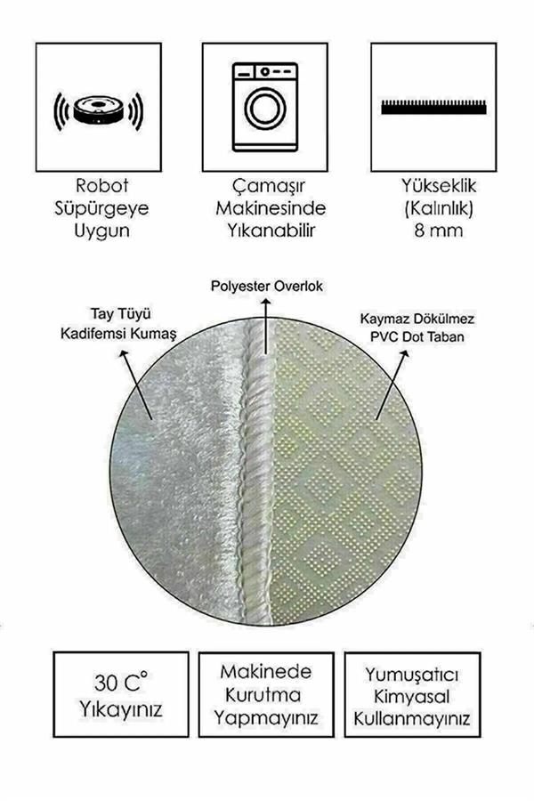 Yıkanabilir Kaymaz Dot Tabanlı Dekoratif Desenli 3'lü Klozet Takımı Banyo Paspas Seti