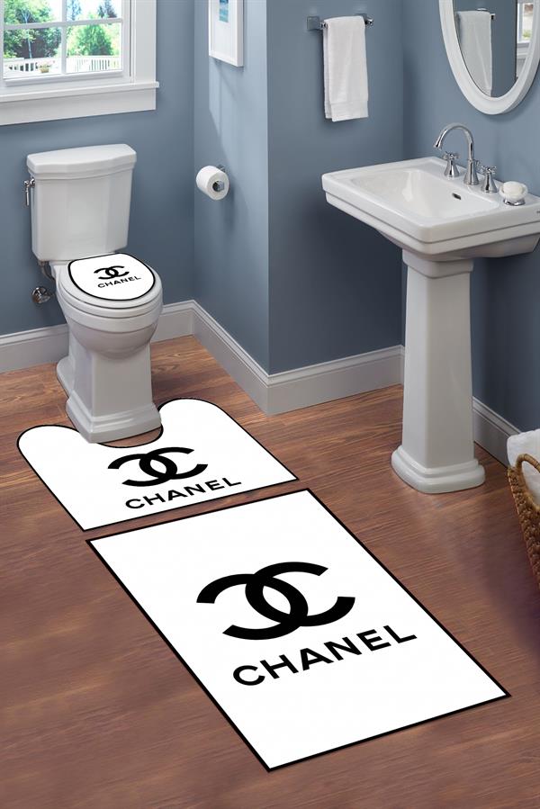 Yıkanabilir Kaymaz Tabanlı Dekoratif Desenli 3 Lü Klozet Takımı Banyo Paspas Seti