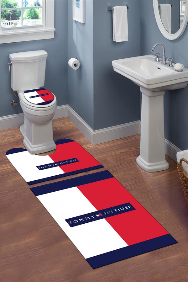 Yıkanabilir Kaymaz Tabanlı Dekoratif Desenli 3 Lü Klozet Takımı Banyo Paspas Seti