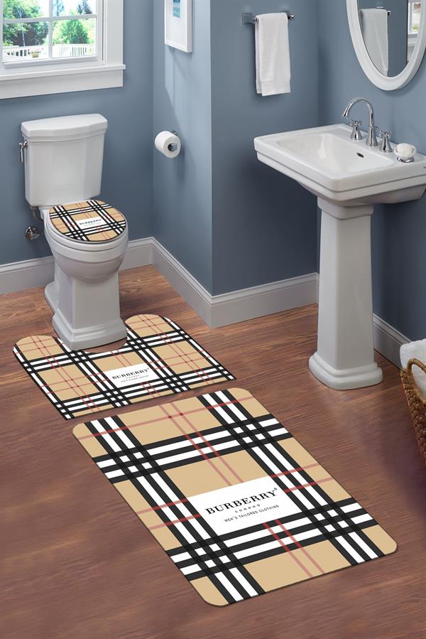 Yıkanabilir Kaymaz Tabanlı Dekoratif Desenli 3'lü Klozet Takımı Banyo Paspas Seti