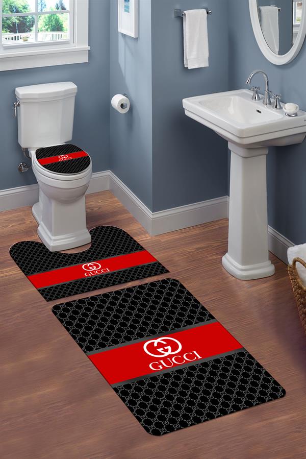Yıkanabilir Kaymaz Tabanlı Dekoratif Desenli 3'lü Klozet Takımı Banyo Paspas Seti