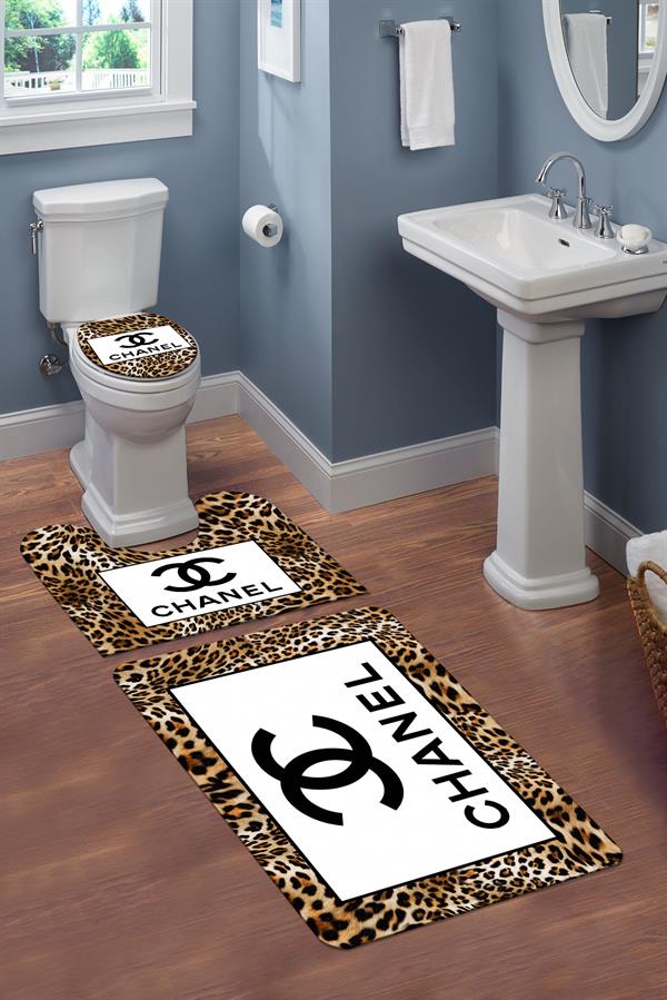 Yıkanabilir Kaymaz Tabanlı Dekoratif Desenli 3'lü Klozet Takımı Banyo Paspas Seti