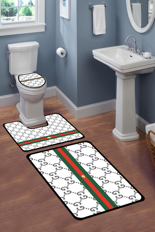 Yıkanabilir Kaymaz Tabanlı Dekoratif Desenli 3'lü Klozet Takımı Banyo Paspas Seti