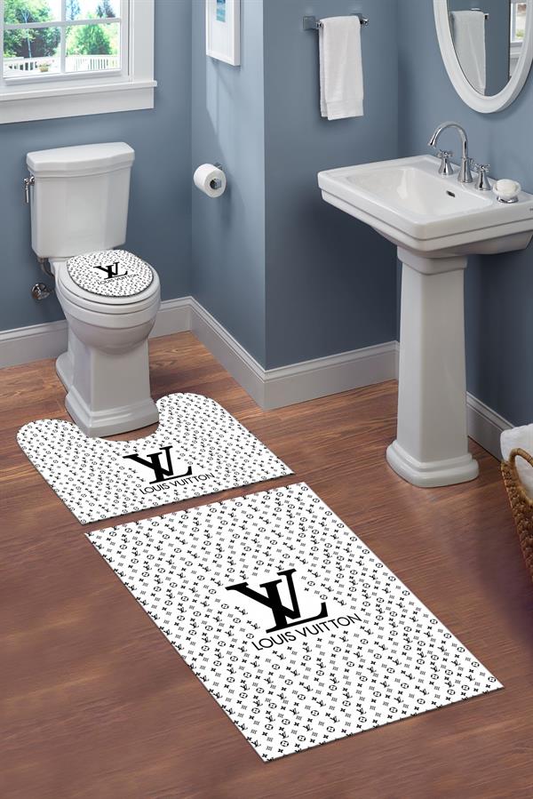 Yıkanabilir Kaymaz Tabanlı Dekoratif Desenli 3 Lü Klozet Takımı Banyo Paspas Seti